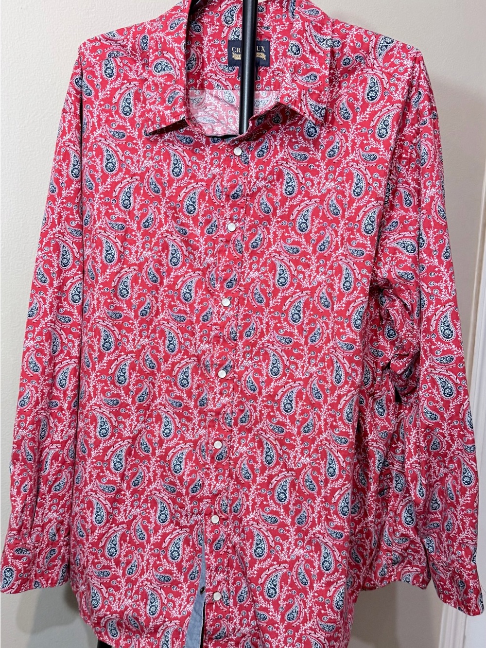 Cremieux Premium Denim Men’s Button-Up Shirt Big 3XB Red Paisley Long Sleeve